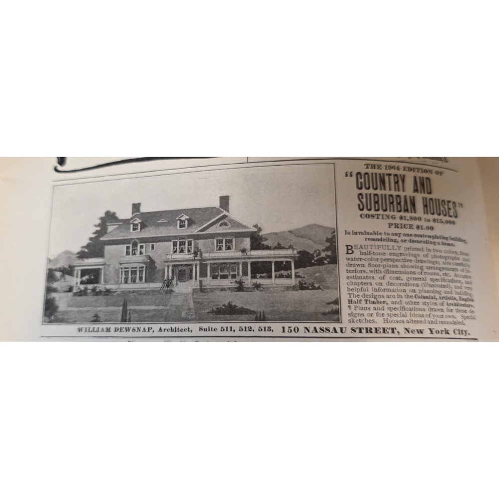 1903 William Dewsnap Architect Country and Suburban Houses Antique Print Ad NYC